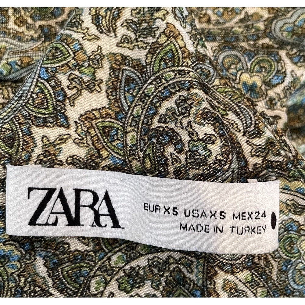 ZARA Slip Dress Bias Cut Silky Satin Mini Green Paisley Print SZ XS - Picture 5 of 8